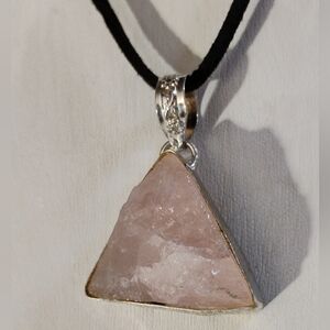 Triangle Rough Rose Quartz Pendant